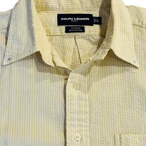 Ralph Lauren Golf Tilden Yellow Seersucker Button-Down Shirt Striped Pocket L